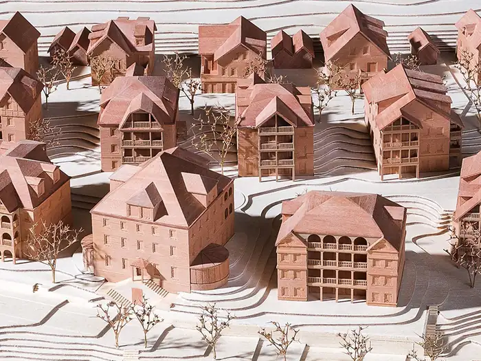 Architekturmodell einer Wohnsiedlung aus Ton
